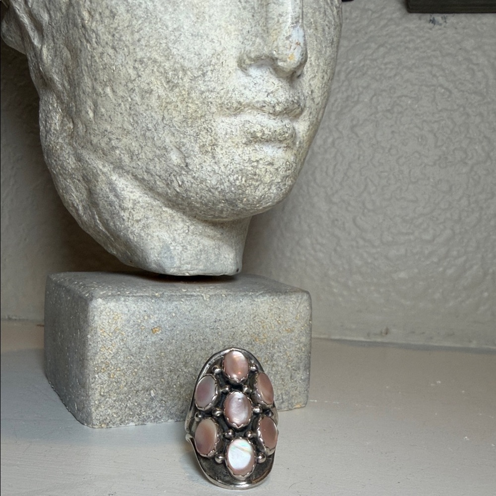 Silver & Mother of‎ Pearl Cluster Ring – Size 8.5 (Tested Sterling)